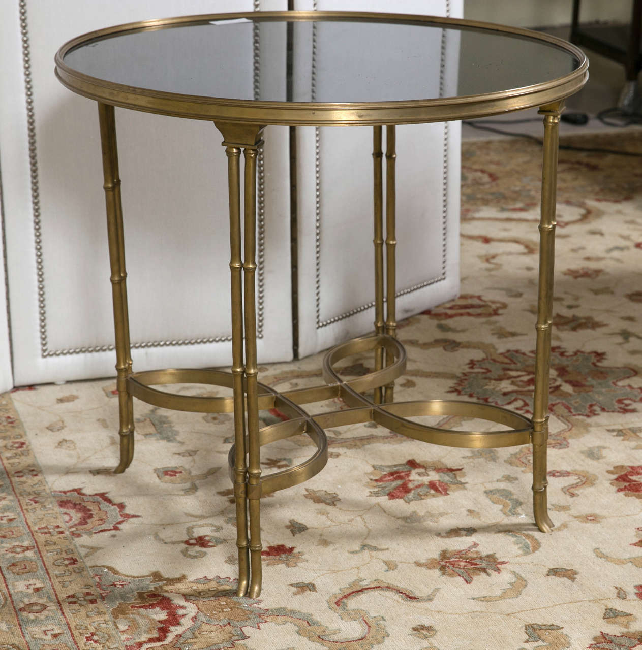 Hollywood Regency Single Marble-Top Bamboo Form Bouillotte Table
