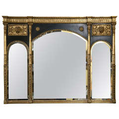 Neoclassical Style Over the Mantel Ebony and Gilt Wall Mirror
