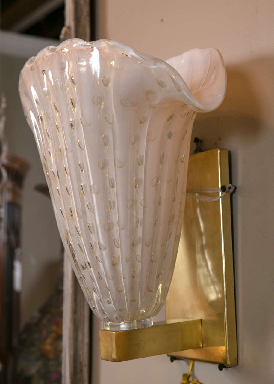Early 20th Century Pair of Murano Fabulous Hollywood Regency Draper Style Plume Form Sconces