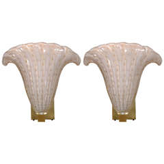 Pair of Murano Fabulous Hollywood Regency Draper Style Plume Form Sconces