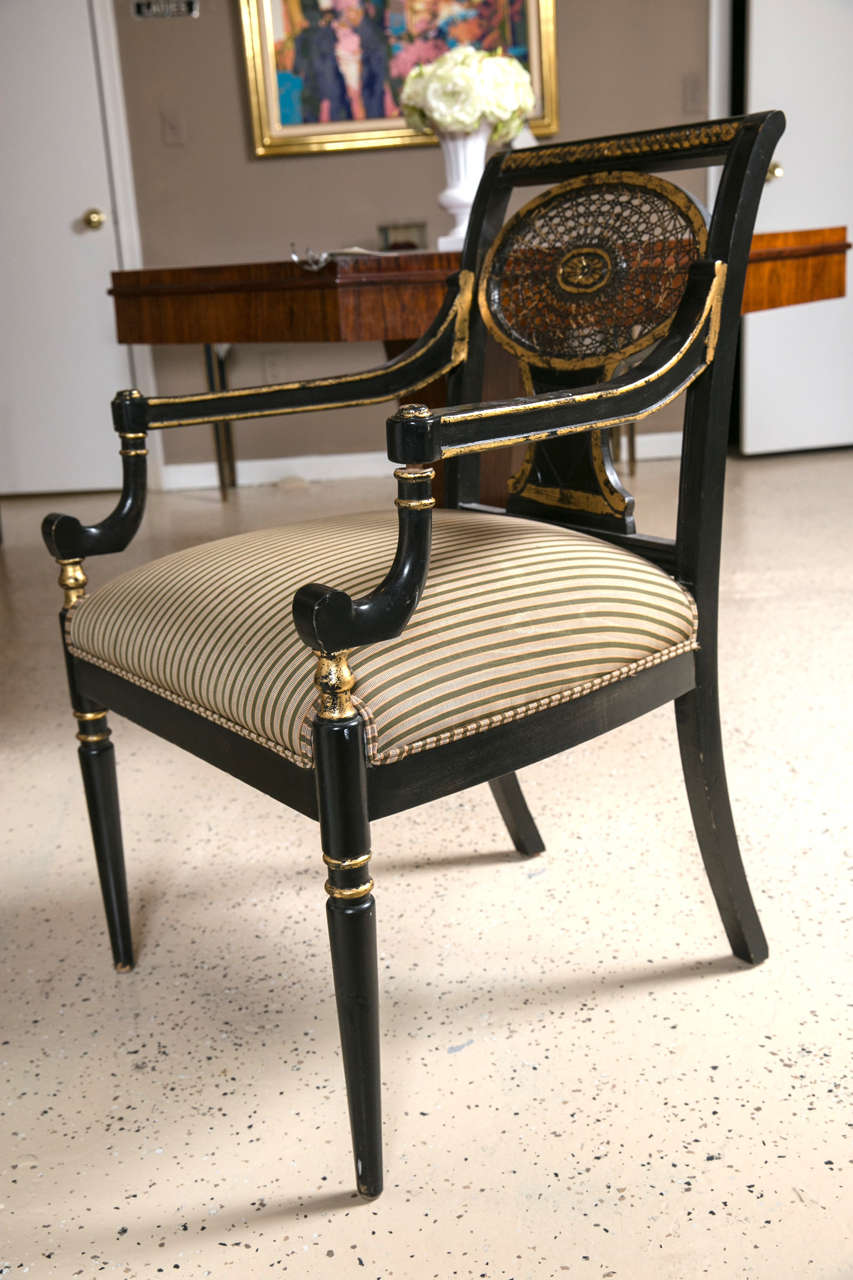 Set of Four Ebonized Gilt Decorated Armchairs In Good Condition In Stamford, CT