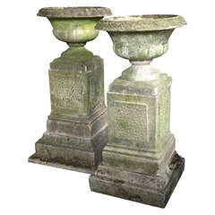 Pair of English Garden Urns on Plinths Pair of English Garden Urns on Plinths