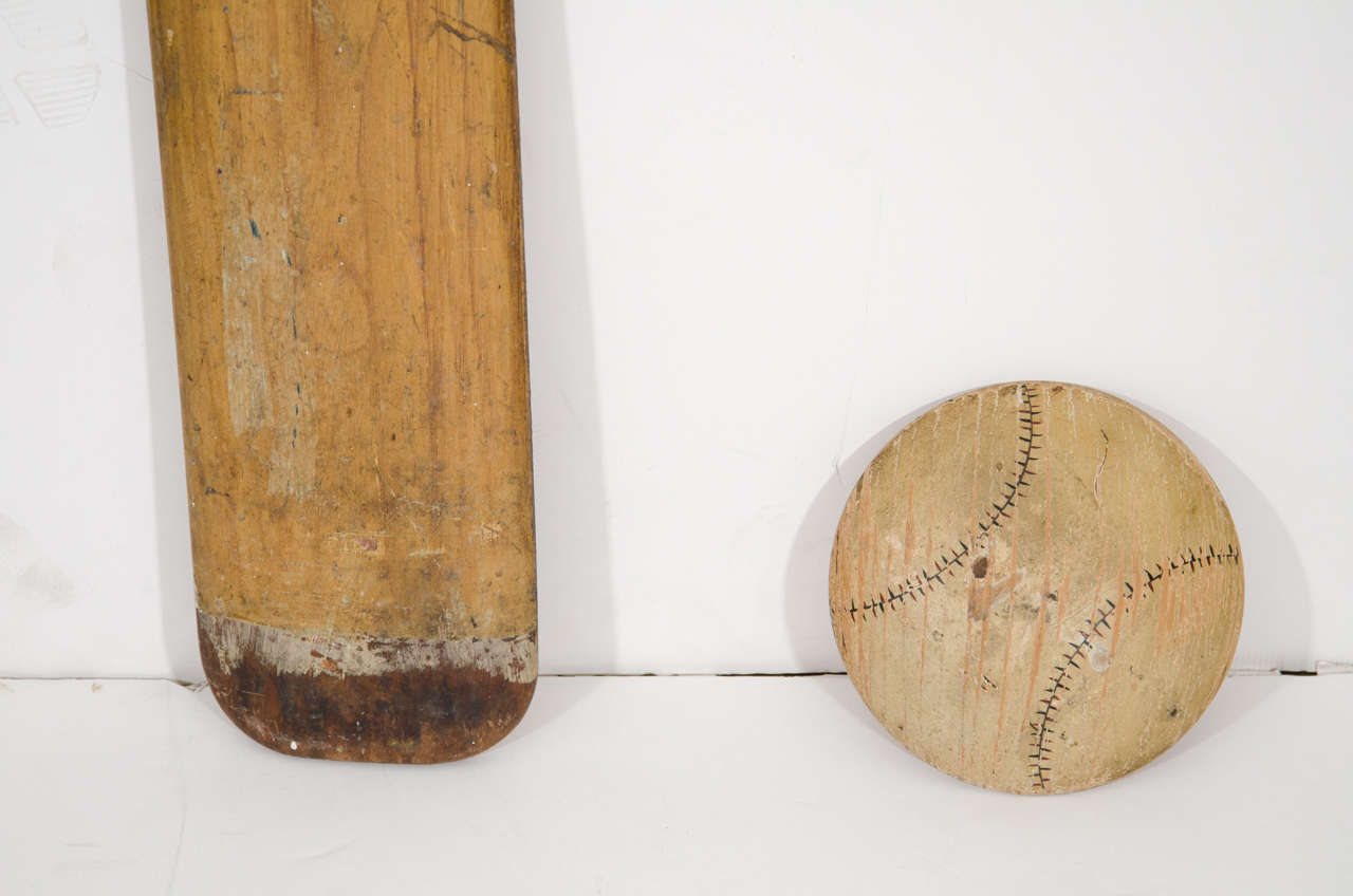 American Wooden Baseball Bat and Ball