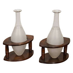 Pair of Hoggit Decanters in Wooden Stands