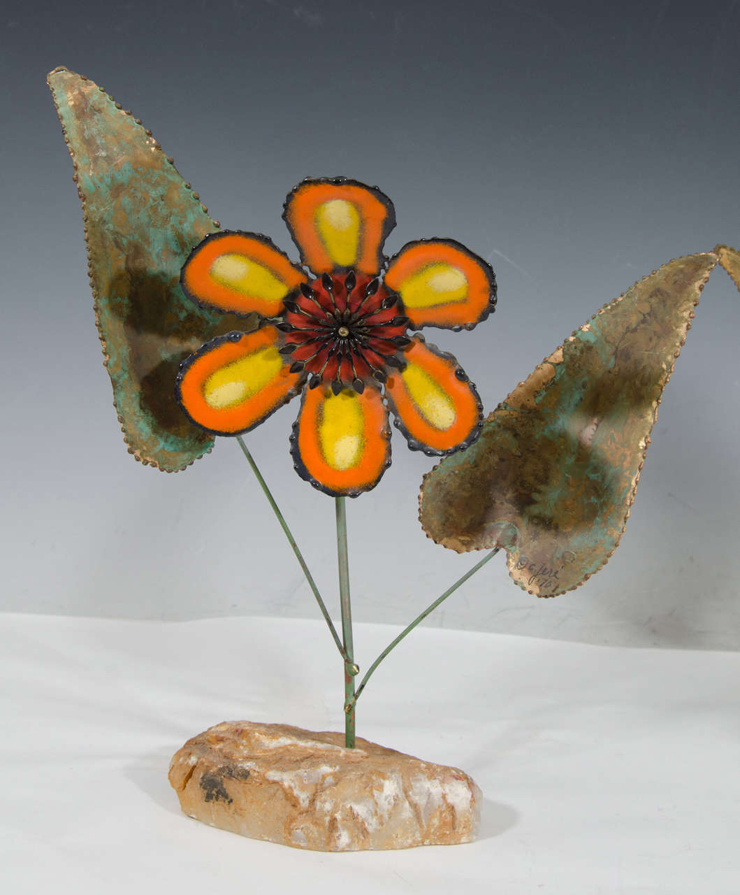 Mid-Century Modern Midcentury Set of Two Curtis Jere Metal and Enamel Flower Sculptures