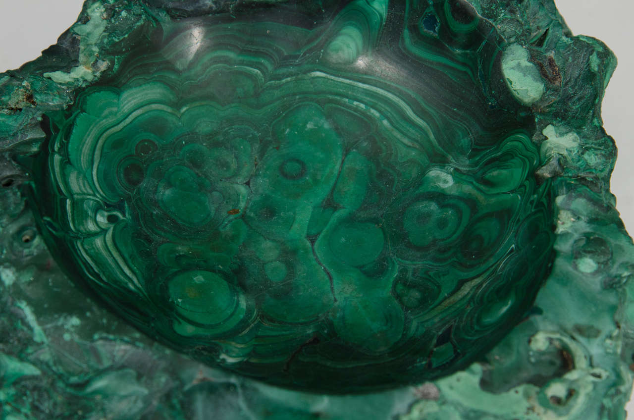 Vintage Malachite Ash Tray or Deep Dish with Green Swirl Detailing In Good Condition In New York, NY