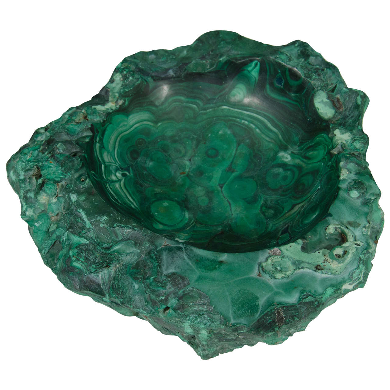 Vintage Malachite Ash Tray or Deep Dish with Green Swirl Detailing