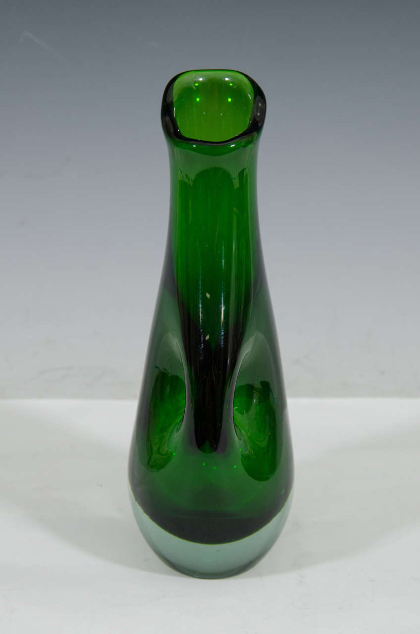 Mid-Century Modern Midcentury Murano Solid Glass Sculptural Vase in Green