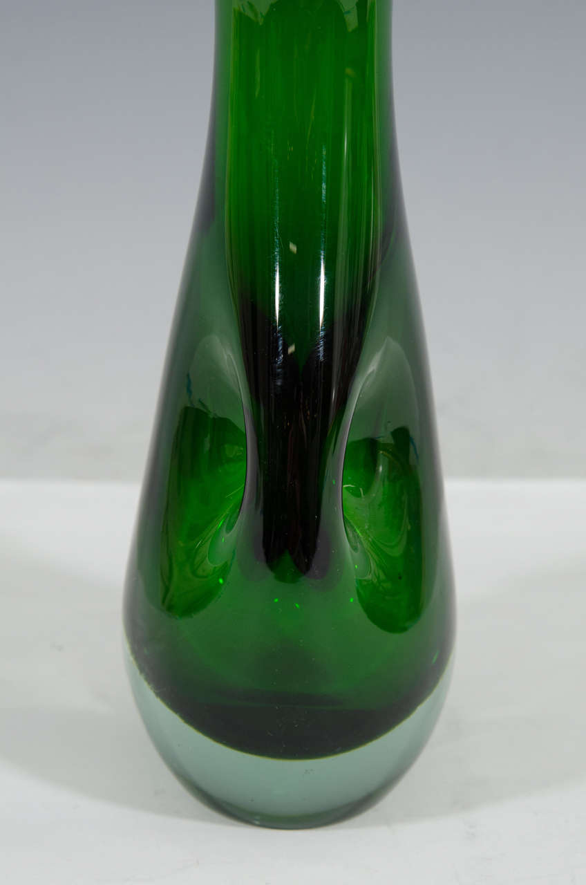 Italian Midcentury Murano Solid Glass Sculptural Vase in Green