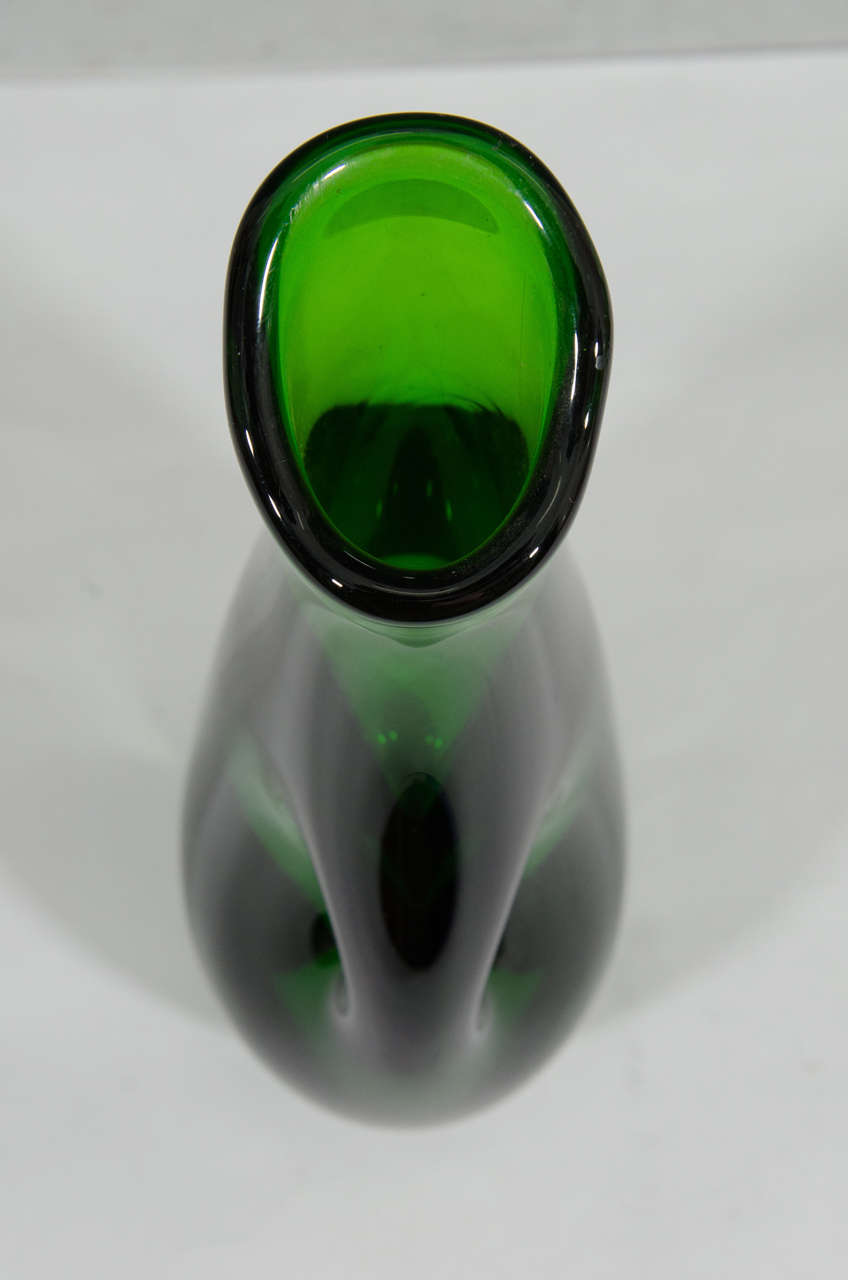 Midcentury Murano Solid Glass Sculptural Vase in Green In Good Condition In New York, NY
