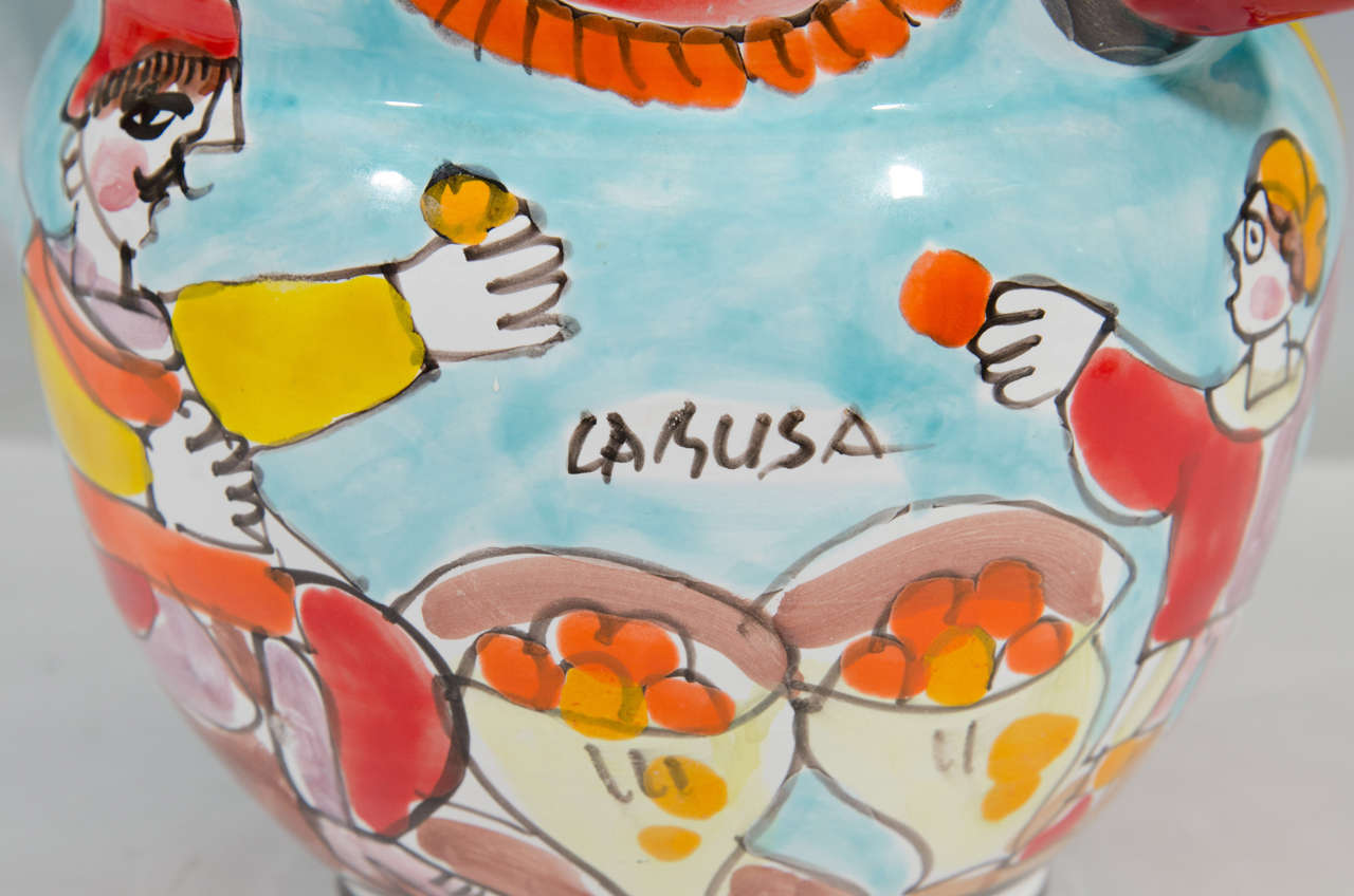 Mid-Century Modern Midcentury Ceramic Italian Hand-Painted Pitcher by La Musa