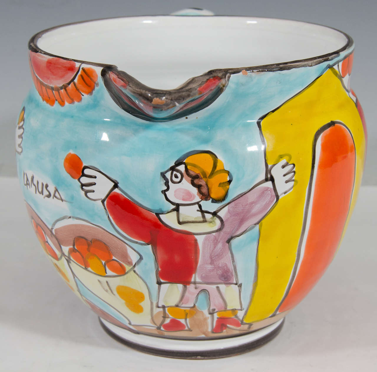 Midcentury Ceramic Italian Hand-Painted Pitcher by La Musa In Good Condition In Astoria, NY