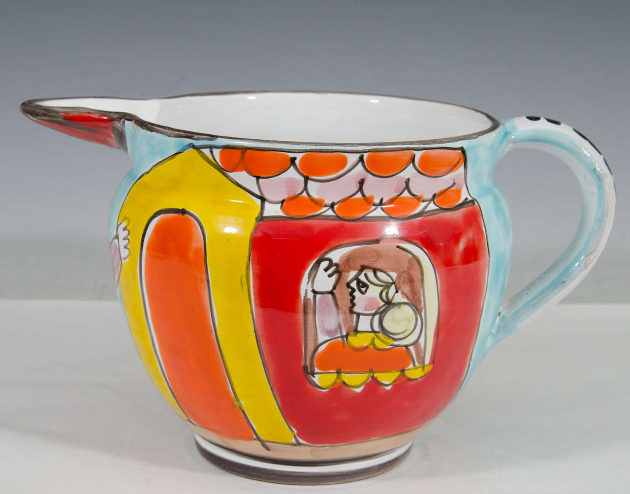 20th Century Midcentury Ceramic Italian Hand-Painted Pitcher by La Musa