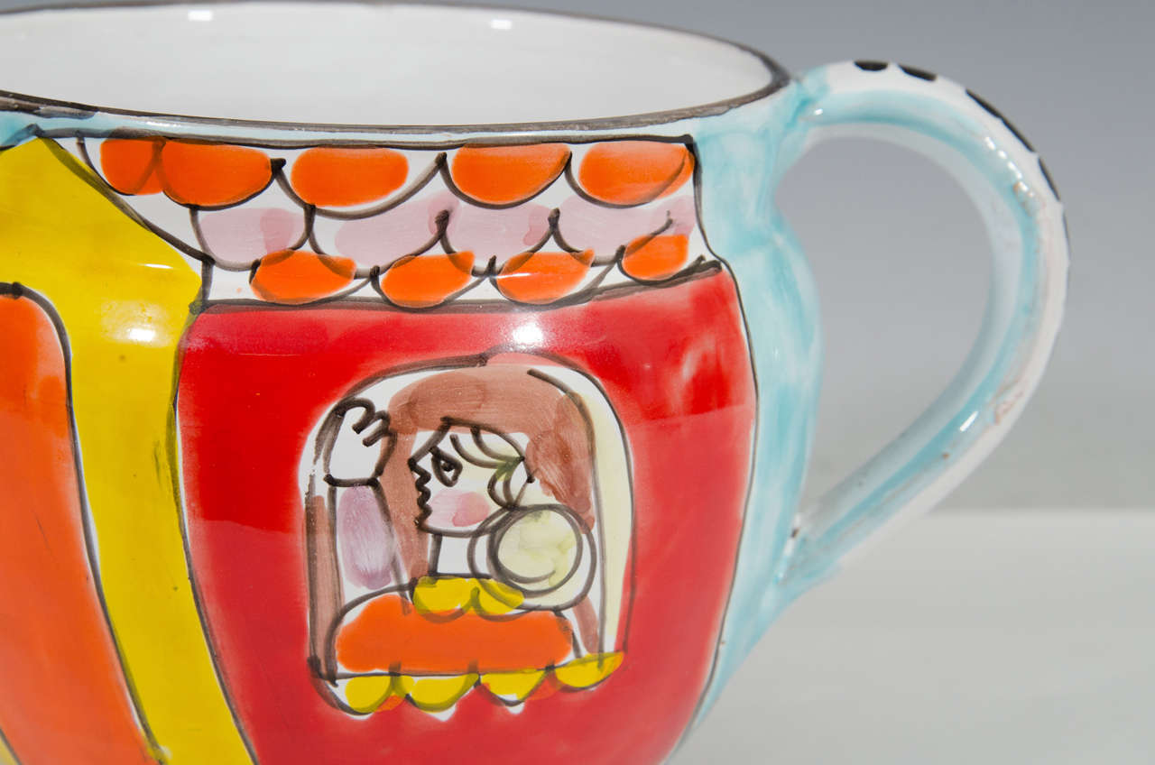 Midcentury Ceramic Italian Hand-Painted Pitcher by La Musa 1