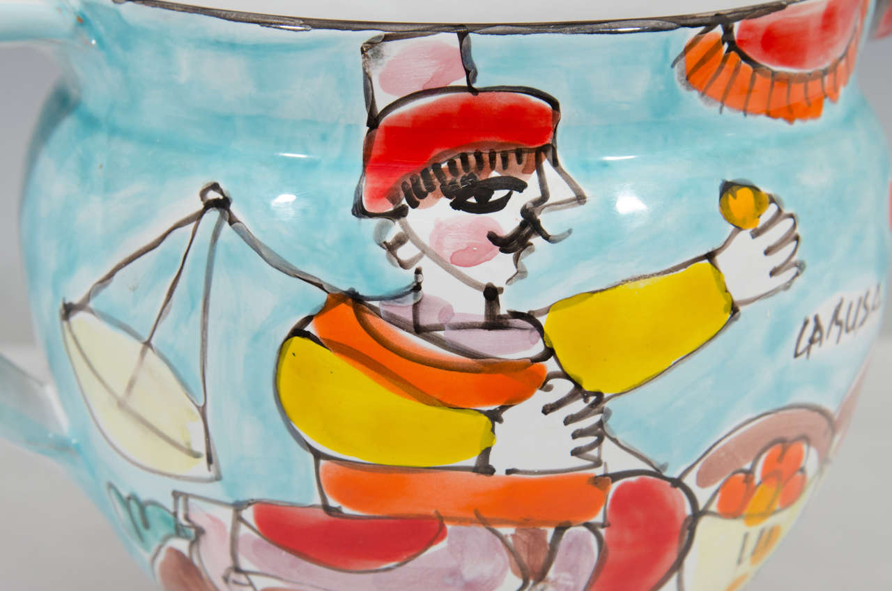 Midcentury Ceramic Italian Hand-Painted Pitcher by La Musa 3