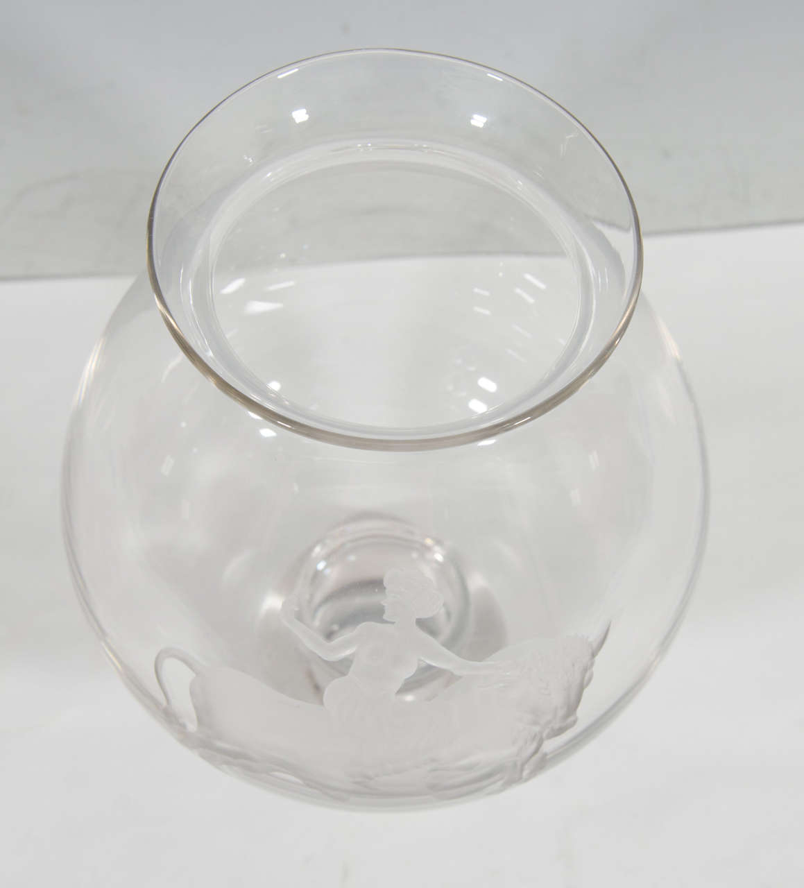 European Vintage Urn Form Etched Glass Vase of Europa and the Bull