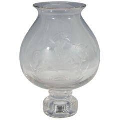 Vintage Urn Form Etched Glass Vase of Europa and the Bull