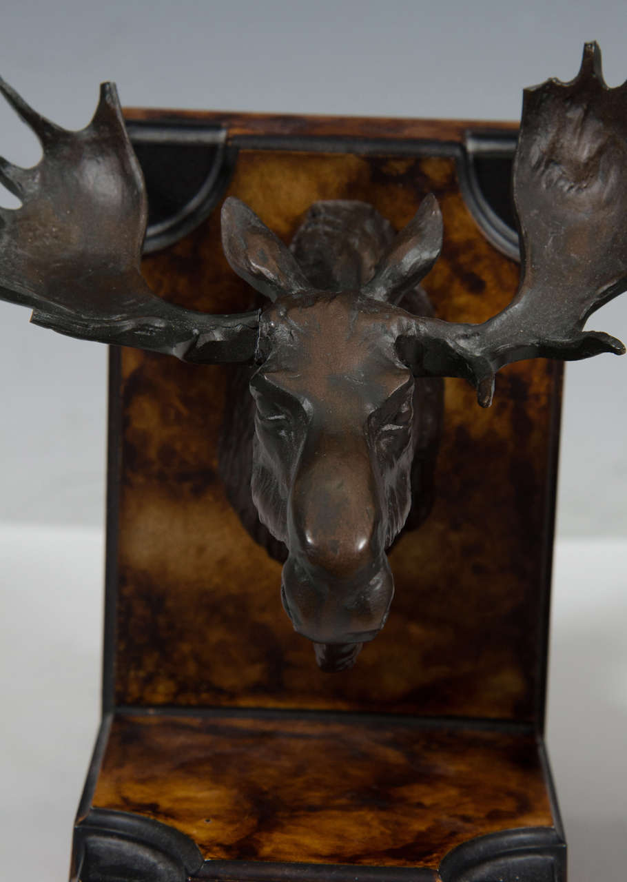American Pair of Bookends with Moose Head Accents