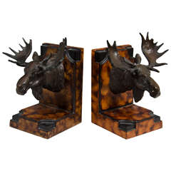 Pair of Bookends with Moose Head Accents