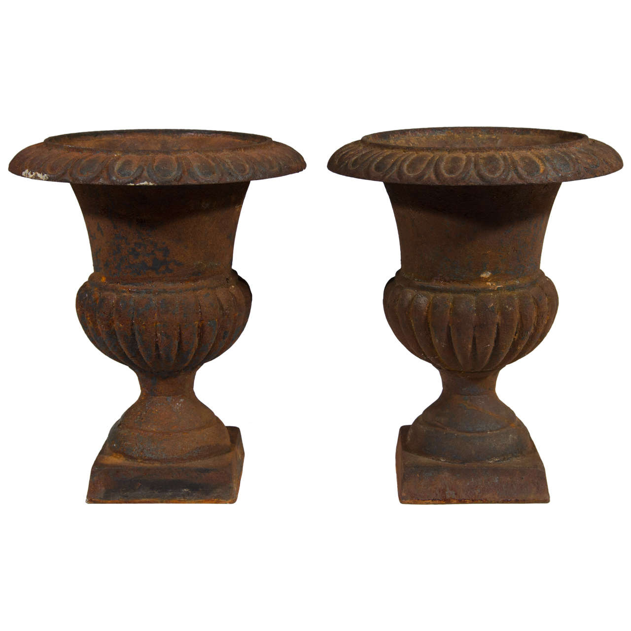 Neoclassical Iron Urns Flower or Plant Planters Jardinières, Pair