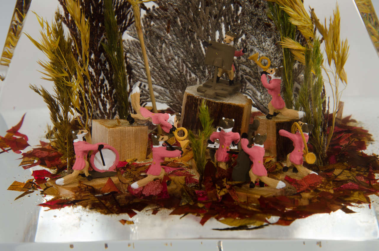 Vintage Lucite Diorama or Sculpture of a Miniature Fox Orchestra In Good Condition In New York, NY