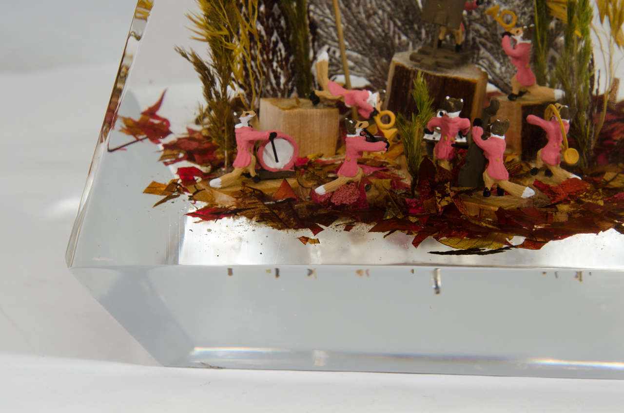 20th Century Vintage Lucite Diorama or Sculpture of a Miniature Fox Orchestra