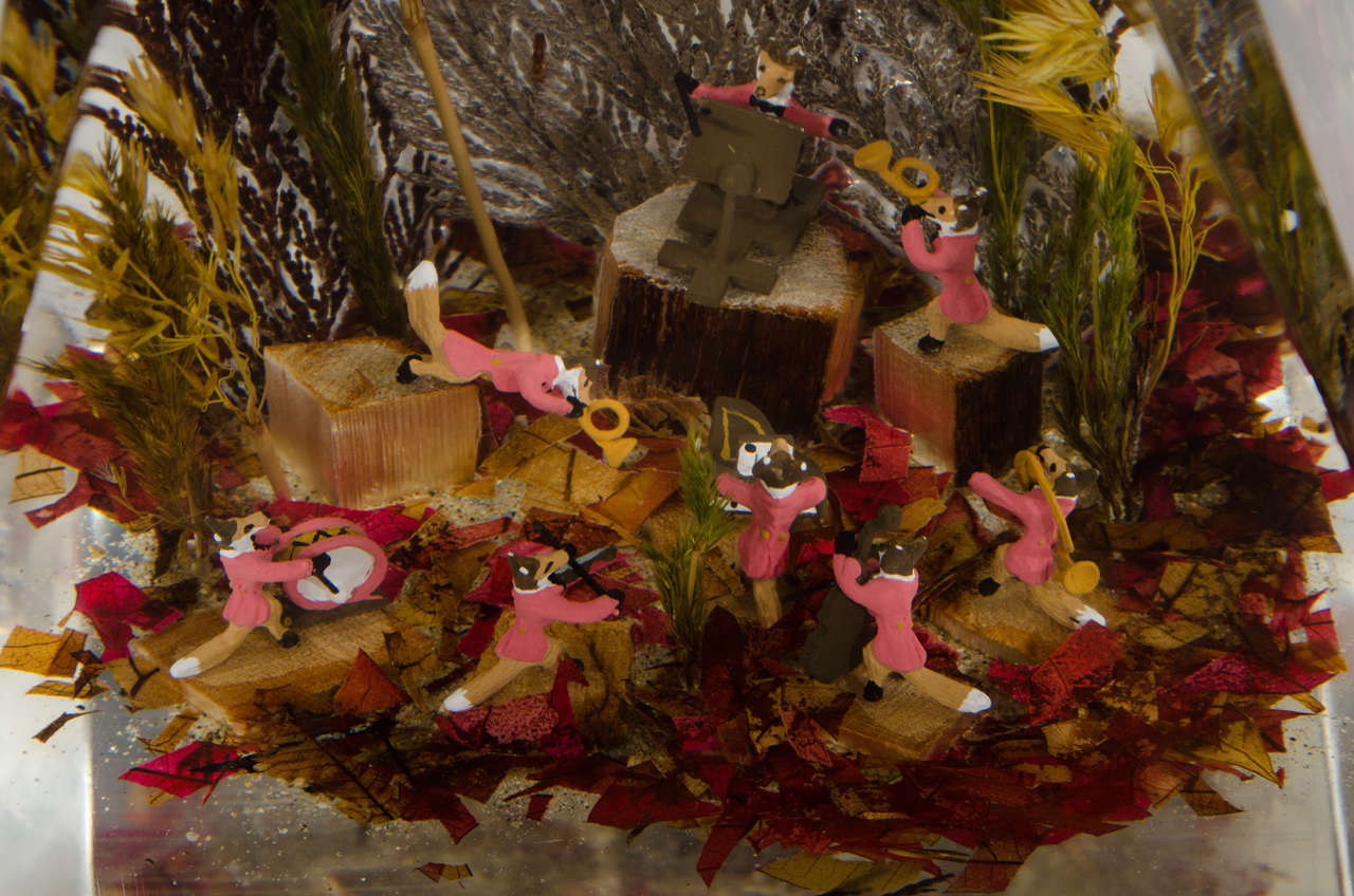 Vintage Lucite Diorama or Sculpture of a Miniature Fox Orchestra 2