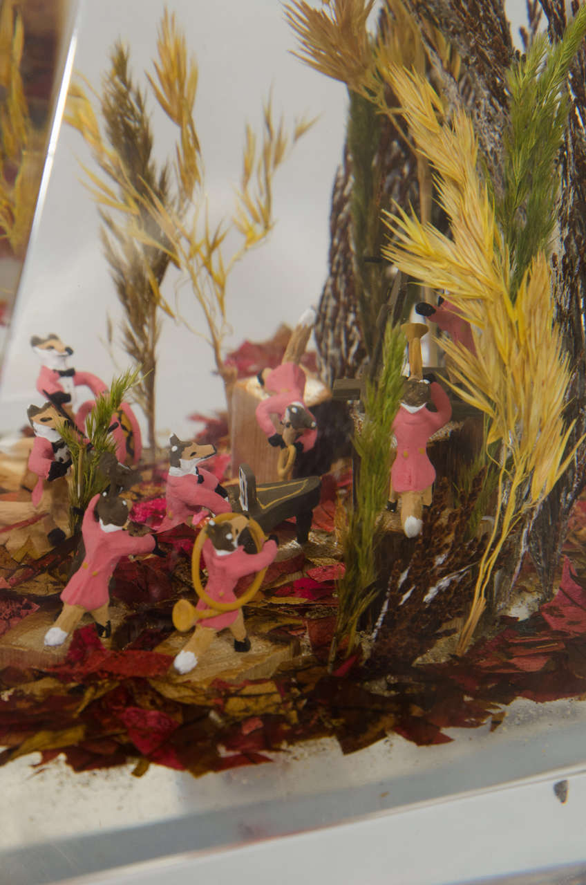 Vintage Lucite Diorama or Sculpture of a Miniature Fox Orchestra 4