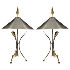 20th Century Pair of Stylized Brass and Metal Arrow Lamps