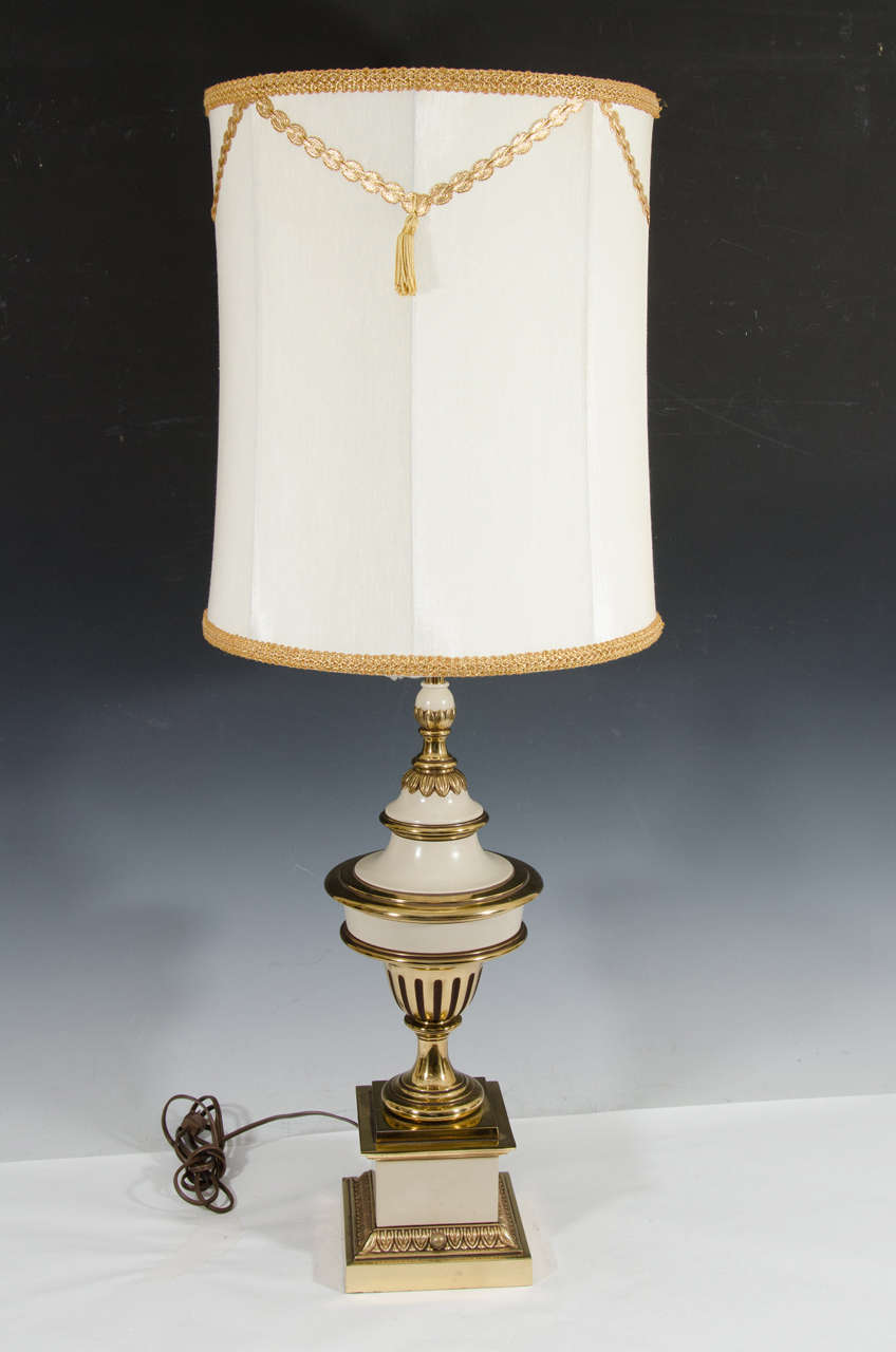 Hollywood Regency Style Pair of Brass Cream Colored