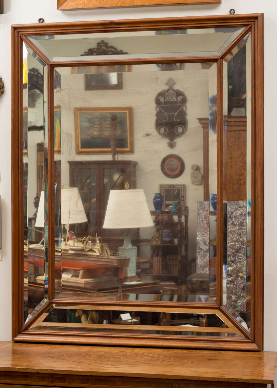 Late 19th Century French Walnut Bistro Mirror of Large Scale
