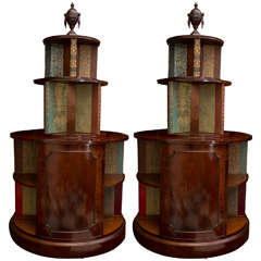 Pair of Impressive English Edwardian Mahogany Revolving Bookcase Cabinets