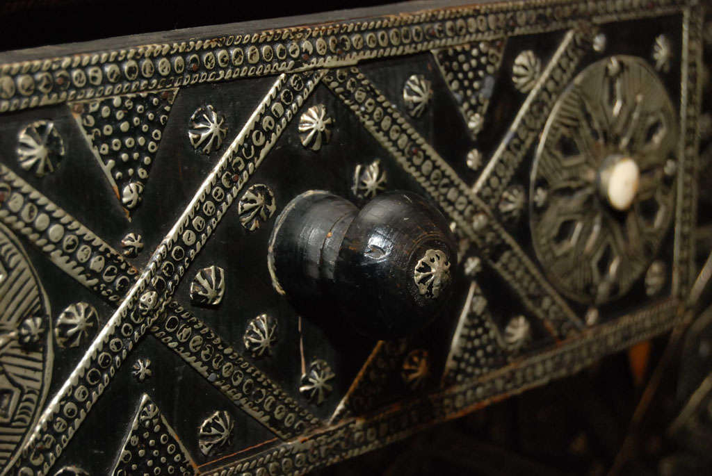 Moroccan Style Ebonized, Silver metal low table w/drawer 4