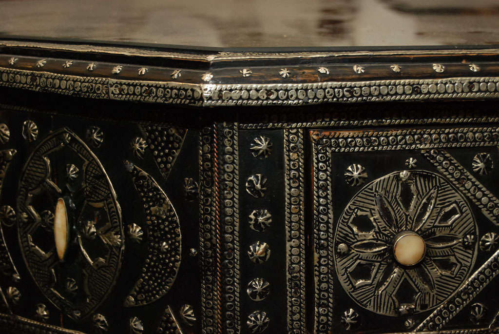 Moroccan Style Ebonized, Silver metal low table w/drawer 6