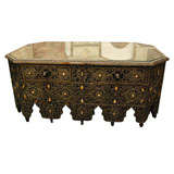 Moroccan Style Ebonized, Silver metal low table w/drawer