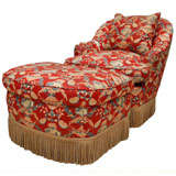Victorian-Style Chintz Upholstered Chair & Ottoman