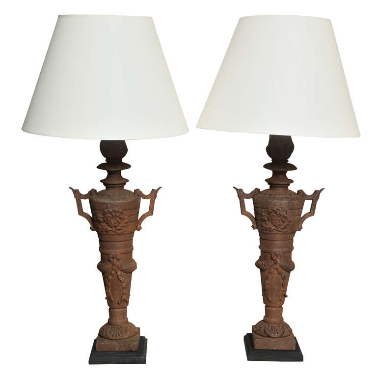 Two Pairs of Napoleon III Cast Iron Lamps For Sale