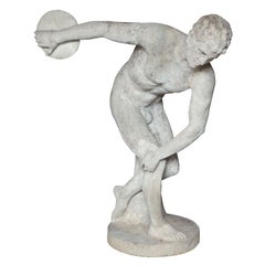 Vintage Discus Thrower Concrete Garden Statue