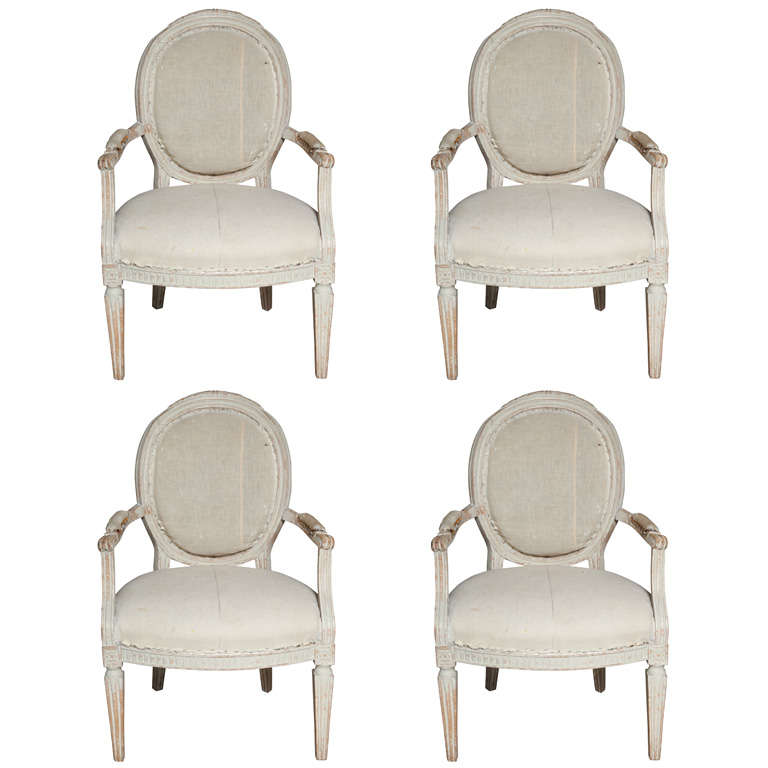 Set of Four Italian Oval Back Fauteuils with Original Paint