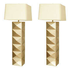 Pair of Silver Gilt Column Lamps