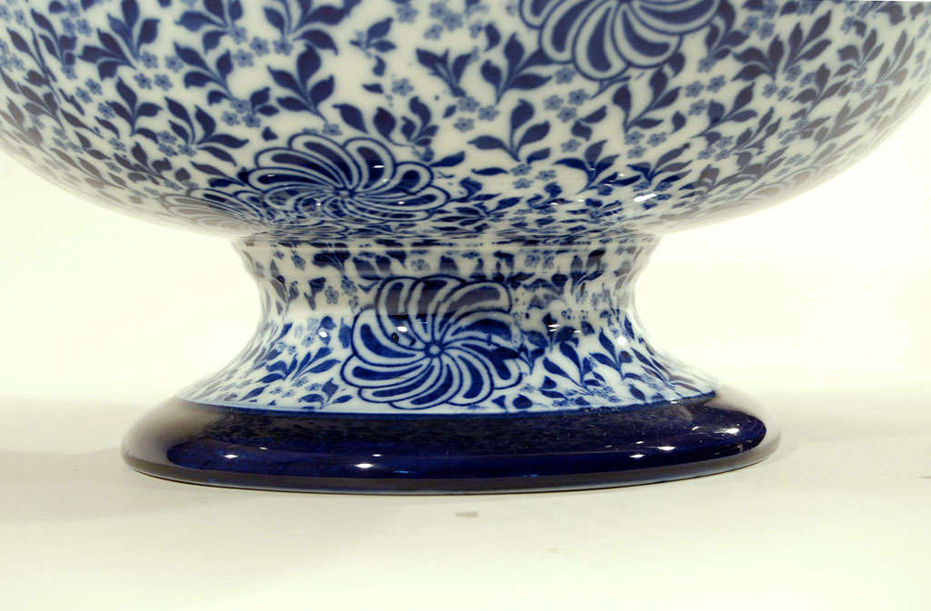 Doulton Burslem Aesthetic Movement Cobalt Blue & White Transfer Footed Punchbowl In Excellent Condition In Great Barrington, MA