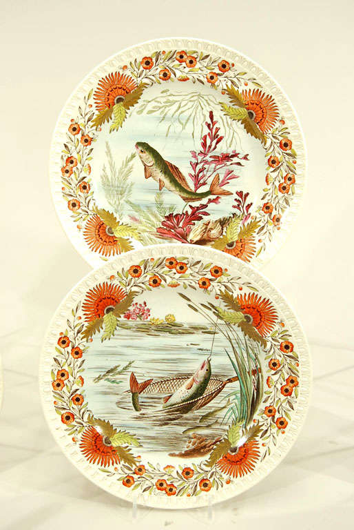 WT Copeland Mouvement esthétique Mouvement XIXe siècle Vaisselle crème  Ensemble de poissons en vente 2