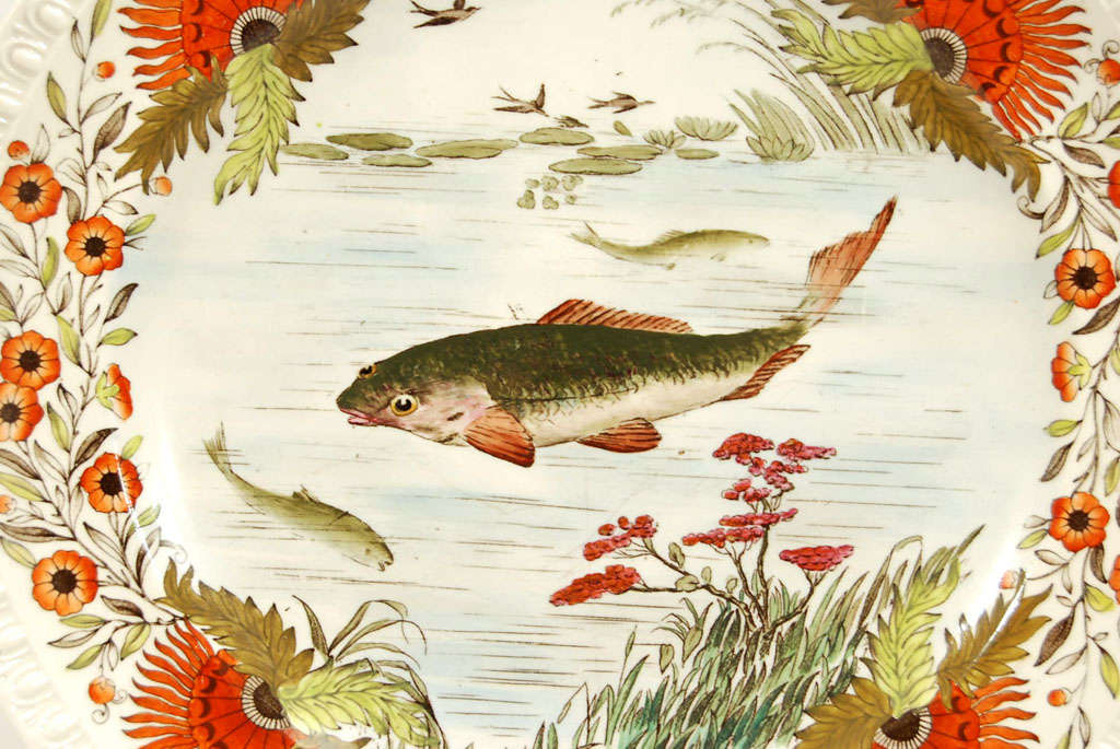 WT Copeland Mouvement esthétique Mouvement XIXe siècle Vaisselle crème  Ensemble de poissons en vente 6