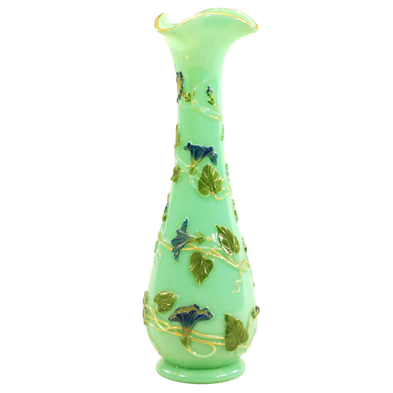 19th C. Baccarat Opaline Celadon Crystal Vase