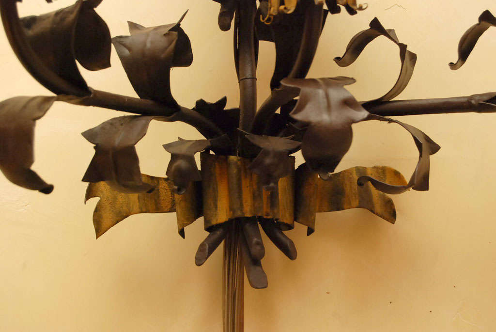 Pair large Italian  Wrought Iron and Tole Sconces For Sale 3