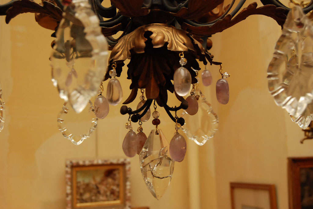 Tole Wrought Iron with Rock Crystal  and Crystal Chandelier 2