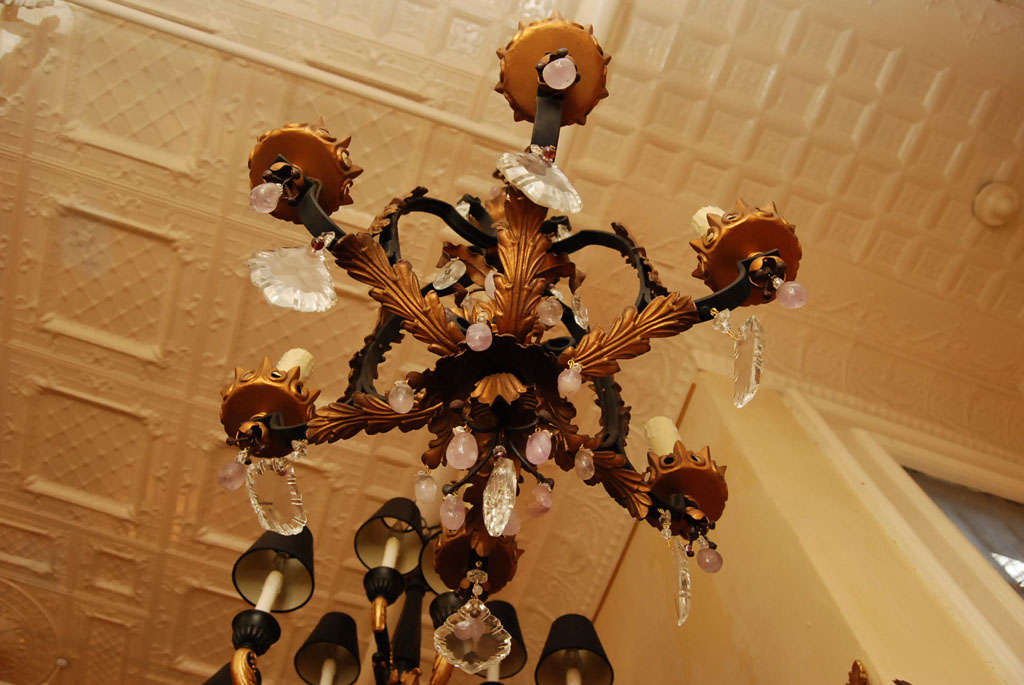 Tole Wrought Iron with Rock Crystal  and Crystal Chandelier 6
