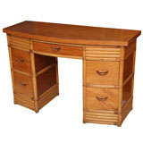 Mahogany & Rattan Desk in the Manner of Paul Frankl