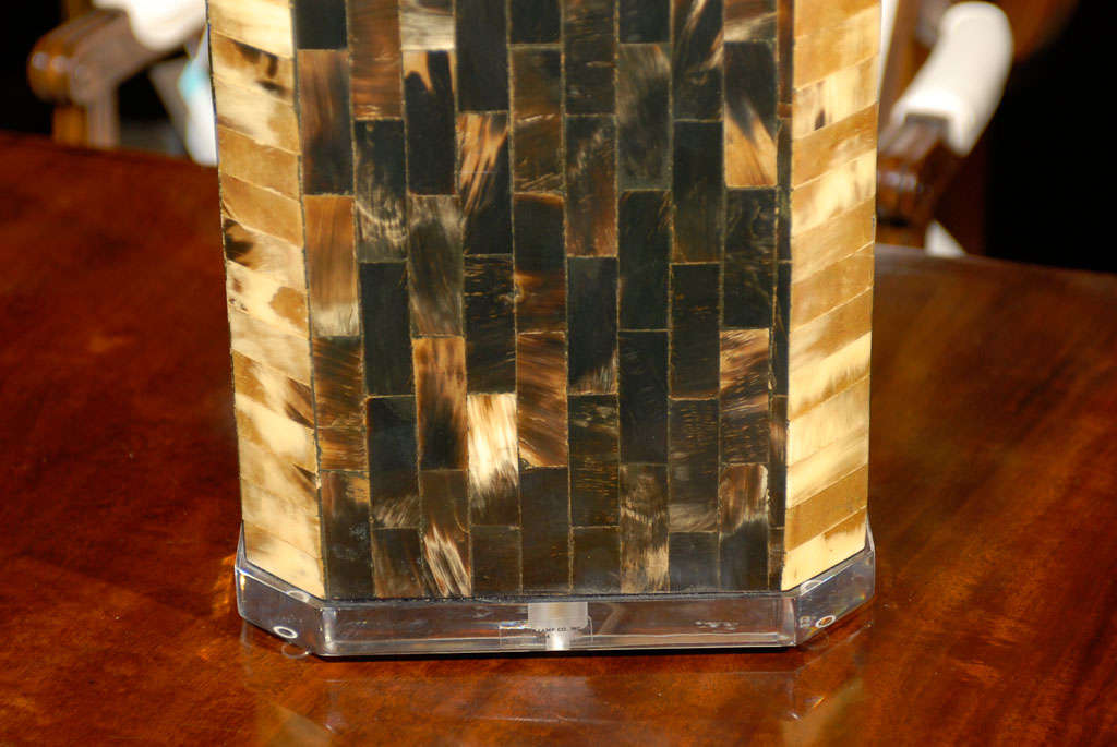 Vintage Silvered & Horn Lamp On Lucite Base 1