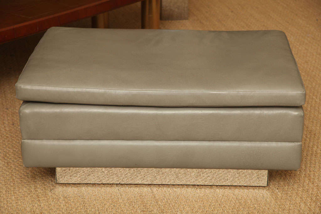 American Chic Chrome And Leather Ottoman
